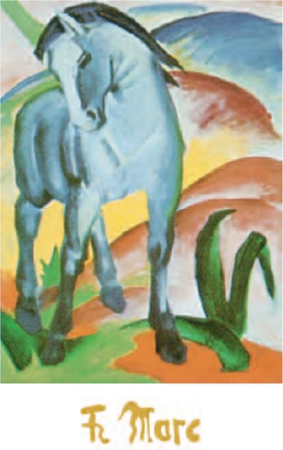 Mini kunstposter - Franz Marc - Blauw paard I - 24x30 cm