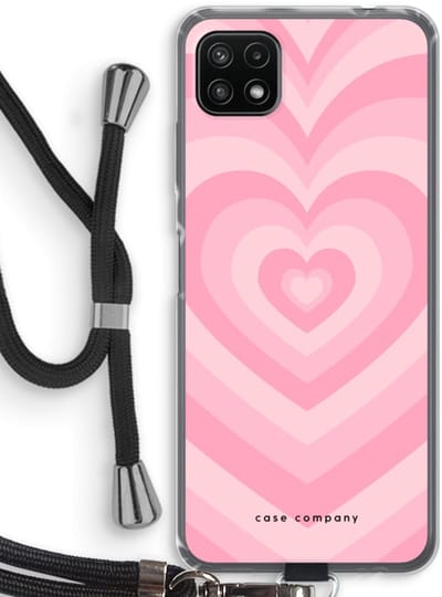 Case Company® - Hoesje met koord geschikt voor Samsung Galaxy A22 5G hoesje met Koord - Hart Roos - Telefoonhoesje met Zwart Koord - Bescherming aan alle Kanten en Over de Schermrand
