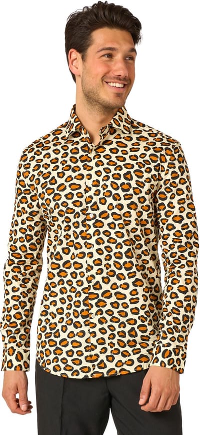 OppoSuits The Jag Shirt - Heren Carnavals Overhemd - Carnavalskleding - Jaguar Tijger Panter Shirt - Beige - Maat EU 37/38