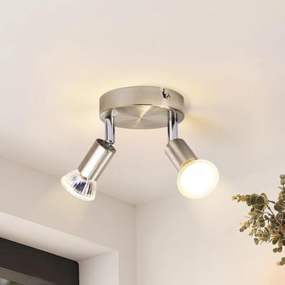 Glitzerlife - Plafondspot Plafondlamp - Industrieel Modern - Opbouwspots Draaibaar en Kantelbaar - IJzeren Keukenlamp - 2xGU10 fitting - Ø12.5cm - Nikkelkleur