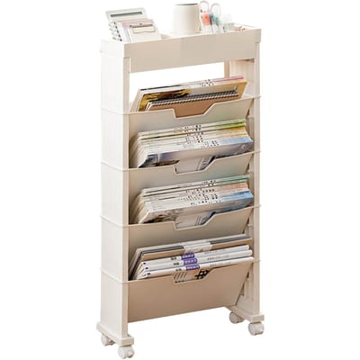 Klassenkamer Boekenkast Meerlaags met Universeel Wiel Boekopslag Planken voor Woonkamer beige