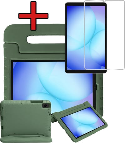 Hoesje - Geschikt voor Samsung Galaxy Tab A11 - Met Screenprotector - Kinderhoes - Shockproof Bumper - Kidsproof Case - Tablethoes - Kinder Hoes Cover - Donkergroen