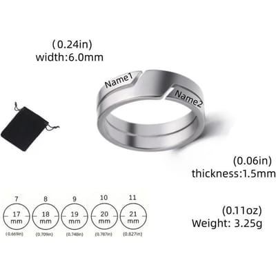 Nom Anneau Simple Acier Inoxydable Gravure Nom Date Punk Hip Hop Anneau de Couple Anneau Décontracté Bijoux Cadeau 21 white