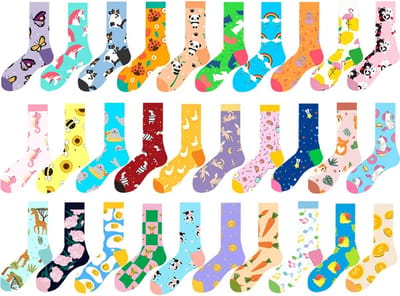 Dames sokken - 3 paar - mix - random - grijs - blauw - wit - geel - roze - met leuke print - maat 36-40 - cadeau - voor haar