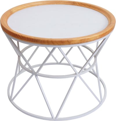 Salontafel MCW-N32, salontafel bijzettafel loungetafel sofatafel woonkamertafel, metalen frame hout Ø66cm wit
