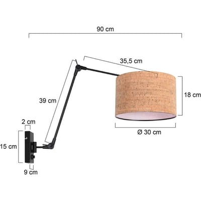 Wandlampen Prestige Chic zwart Kurk en metaal 7396ZW + K7396FS eigentijds kantelbaar armuitklapdraaikantel binnen merk Steinhauer