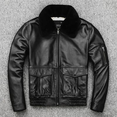 Echt leren jas, eerste laag rundleer en katoen, verdikte grote maat vliegpak leren jas XXXXL zwart