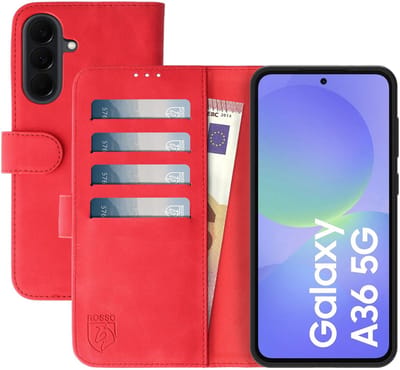 Rosso Element Geschikt voor Samsung Galaxy A36 | Wallet Book Case | Portemonnee Hoesje | 3 Pasjes | Magneetsluiting | Stand Functie | Rood