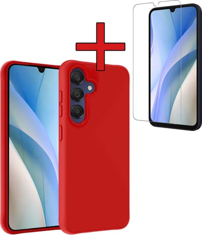 Hoesje - Met Screenprotector - Geschikt voor Samsung Galaxy A15 - Sterk & Shockproof - Telefoon Hoes - Back Cover - Siliconen Case - Telefoonhoes - Rood