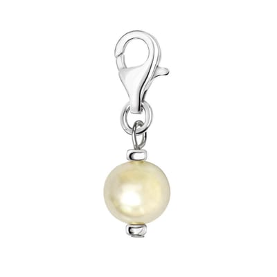 Quiges – 925 - Zilver – Charm - Bedel - Hanger - Kunst Parel - met – sterling - zilver - karabijnslot - geschikt - voor -Bedelarmband HC017