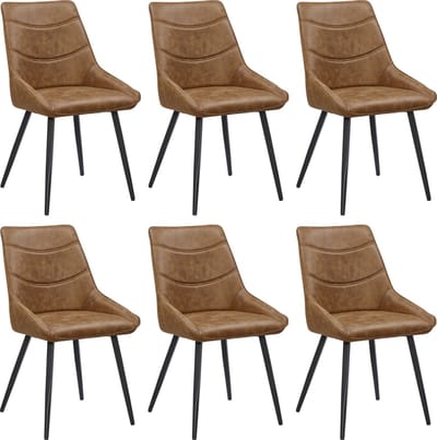 Colenis® - Svensk Eetkamerstoel - Set van 6 - Cognac - Microvezel - Microfiber - Industrieel - Design - Comfortabele en Duurzame Eetkamerstoelen