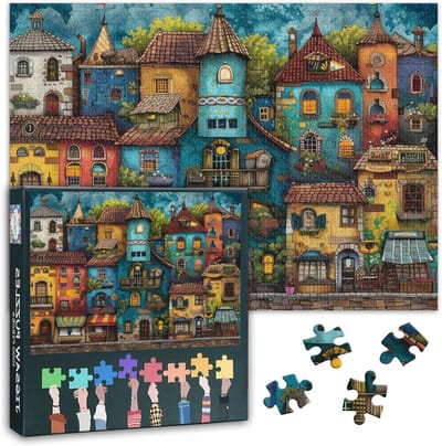 Jigsaw Puzzels, kleurrijke huisbouw, 1000 stuks, puzzel voor volwassenen, landschapskunst, 1000-delige puzzels voor volwassenen (70 x 50 cm), familiespeelavond en woondecoratie (fantasy-serie)