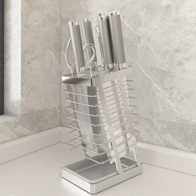 304 Staal Keukenmeshouder Aanrecht Thuisgebruik Restaurant Bar Chef Santoku Vleesmes Opbergrek Meshouder Organizer gray