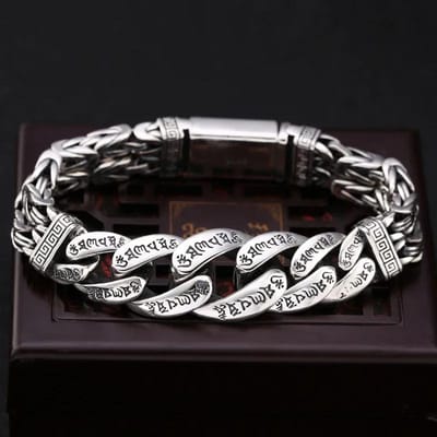 Handgemaakte zilveren kleur Reative Passepartout gebedsmolen armband mannen overdracht kralen zes-karakter mantra retro vrouwen charme ketting 20cm