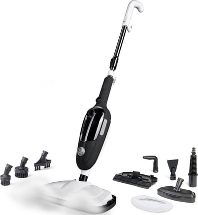 Stoomreiniger 2 in 1 - Handstomer - Vlekkenreiniger - Met 8 Opzetstukken en 4 Microvezeldoeken - Bank, Vloer, Badkamer en Tapijt Reinigen - Zwart