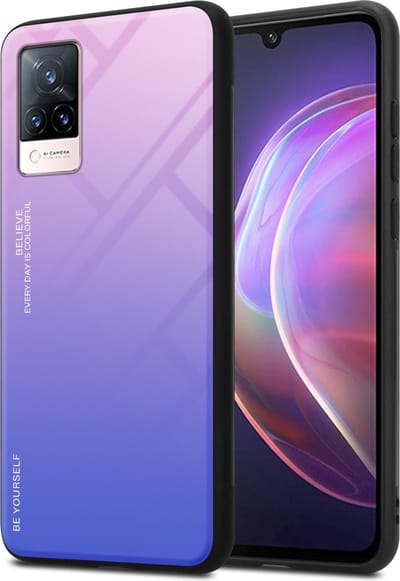 Cadorabo Hoesje geschikt voor Vivo V21 4G / 5G in ROZE - BLAUW - Tweekleurige beschermhoes van TPU-silicone Case Cover en achterzijde van gehard glas