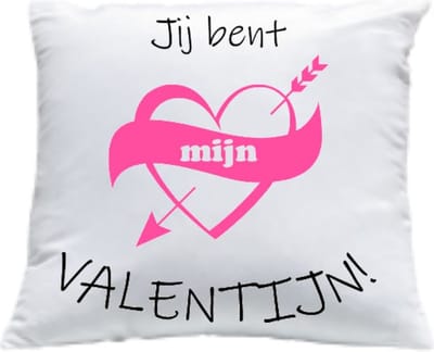 Kussen met vulling Kussenhoes met tekst "Jij bent mijn valentijn!" bedrukt Cadeau Kado | Wit Effen met zwart/roze Opdruk | 40x40 cm | Moederdag |
