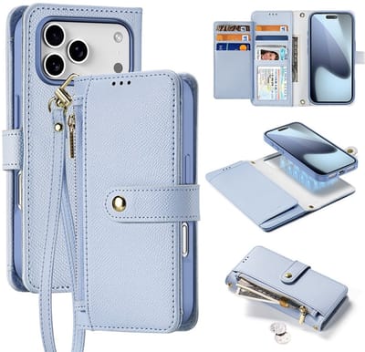 Dux Ducis Hoesje - Geschikt voor iPhone 17 Pro Max Hoesje - Dux Ducis Lawa - Genuine Leather 2-in-1 Portemonnee & Back Cover - MagSafe Compatible - Blauw