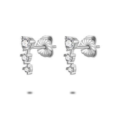Twice As Nice Oorbellen in zilver, 3 verschillende zirkonia, wit