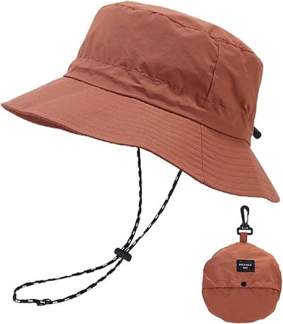 KZQ Bucket Hoed Voor Dames, Opvouwbare Zomerhoed En Zonhoed, Regenbestendig, Sneldrogend En Ademend, Voor Strand Zwembad Park Kamperen Picknicken Wandelen Reizen, Baksteenrood