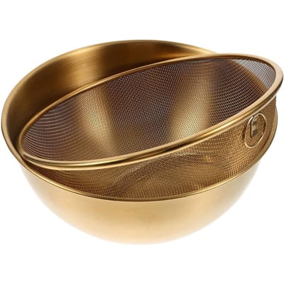 2 Pièces Crépine d'Évier Acier Inoxydable Panier d'Égouttoir Bassin de Cuisine Artefact pour Laver le Riz Égouttoir à Fruits pour Métal 18X18X9CM beige
