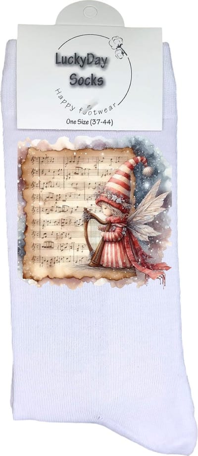 Muziek - Verjaardags cadeau - Grappige sokken - Print sokken - Leuke sokken voor heren en dames - Moederdag - Vaderdag - Cadeau voor hem en haar - Kerstcadeau - vrolijke sokken - Valentijns cadeau - Harpje - Socks waar je Happy van wordt - Maat 37-44