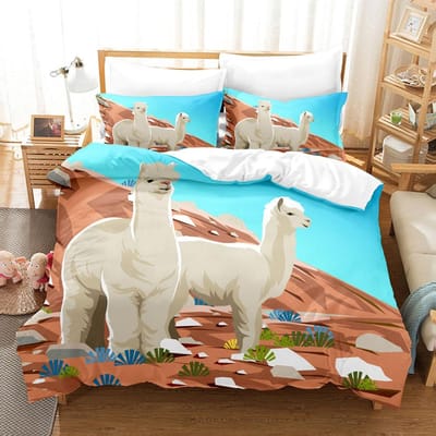 Dieren Dekbedovertrek Set Cartoon Wit Schaap Thema Patroon Kawaii King Queen Twin Full Size Voor Kinderen Tieners Polyester Beddengoed Set AU Single(140*210cm)3pcs