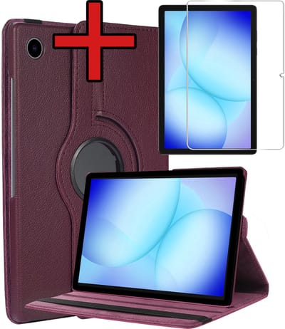 Hoesje - Geschikt voor Samsung Galaxy Tab A11 Plus / A9 Plus - Met Screenprotector - 360 Graden Hoes - Draaibare Hard Cover Case - Tablethoes Draaibaar - Paars