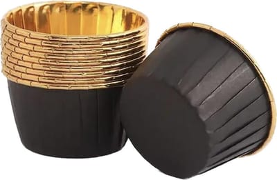 30 Stuks Muffin Cupcake Bakvormen – Luxe Papieren Bak Vormpjes – Zwart / Goud