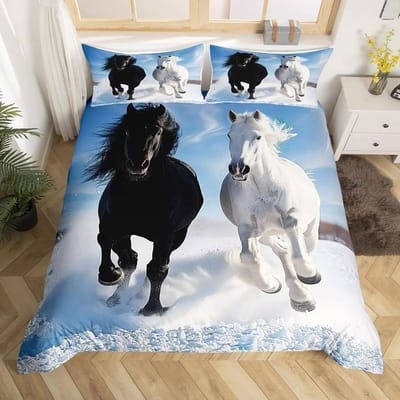 Galopperend Paard Beddengoedset Paard Dekbedovertrek Twin Full Queen King Boerderijdieren Dekbedovertrek voor Kinderen Meisjes Tienerkamer EU Single(135x200cm)