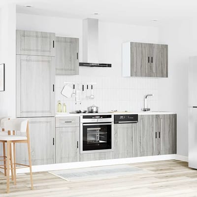 vidaXL - 7-delige - Keukenkastenset - Porto - bewerkt - hout - grijs - sonoma - eiken