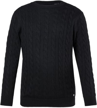 JP 1880 - Heren - Trui kabelpatroon CashmereTouch breisel ronde hals - Zwart - Maat 3XL