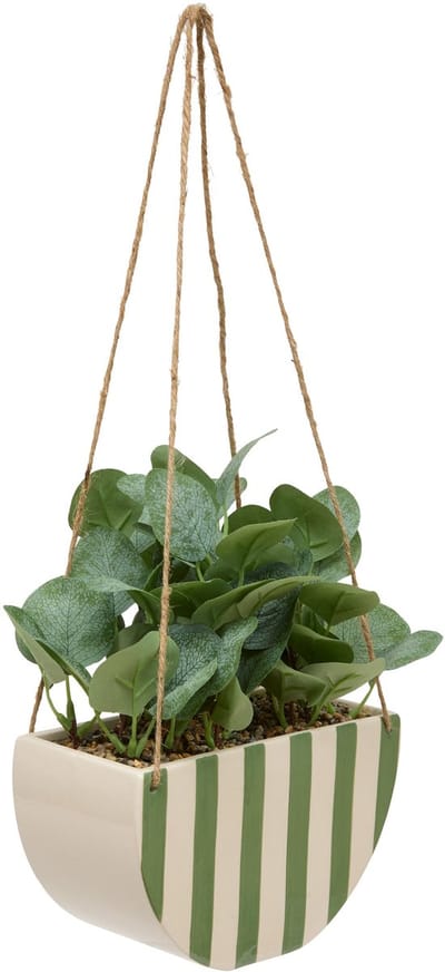 Atmosphera Kunstplant Hangplant Chéri met keramieken pot - 21x10x27cm - Groen