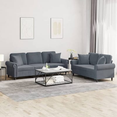 vidaXL - 2-delige - Loungeset - met - kussens - fluweel - donkergrijs