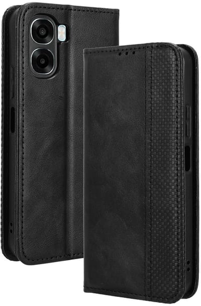 Coverup Hoesje - Geschikt voor OPPO A6x 4G / 5G Hoesje - Coverup Vintage Style Book Case - Zwart