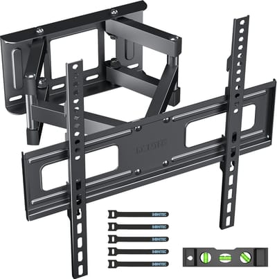 TV Muurbeugel met dubbele lange arm voor 23"-70"Inch Platte en Gebogen TV's, Draai-en Kantelbare TV Beugel, Dubbele Arm Volledig Bewegend Houdt tot 45 kg, VESA 400x400mm, met HDMI Kabel, Spirit Level, 5 Klittenband