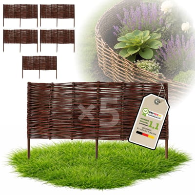 Floranica Set van 5 Bedrand van wilgenhout 40 cm x 100 cm Wilgenhek insteekhekwerk Tuinafscheiding van wilg Wilgenvlechtwerk Tuinhek Gazonrand Palissade van wilgentenen