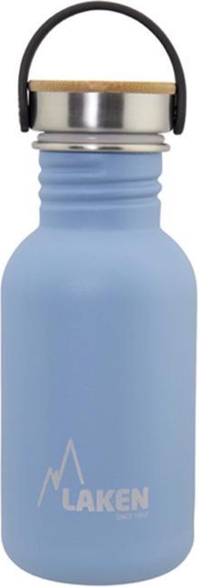 RVS fles 0,5L Basic Steel Bottle Lichtblauw - Bamboo Cap - Laken - roestvrij staal - waterfles - drinkfles