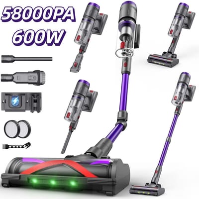 Draadloze stofzuiger 600W / 58Kpa | 75 min. accu & touchscreen | 1,6L met 5 accessoires | Voor harde vloeren, tapijten en dierenharen