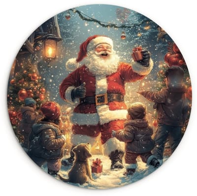 WallCircle® Wandcirkel 120x120 cm - Muurcirkel Kerstvreugde - Sneeuw - Kleurrijk - Muurdecoratie woonkamer - Wanddecoratie slaapkamer - Kamer decoratie accessoires - Ronde schilderijen XXL