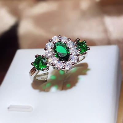 925 Stempel Nieuwe Groene Glanzende Zirkoon Ring Voor Dames Mode Groene Ring Opening Verstelbare Sieraden Bruids Verlovingsring Resizable