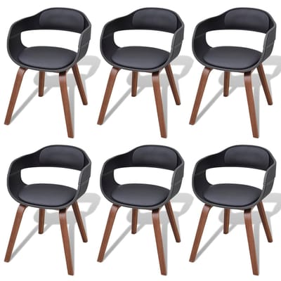 vidaXL - Eetkamerstoelen - 6 - st - gebogen - hout - en - kunstleer - zwart