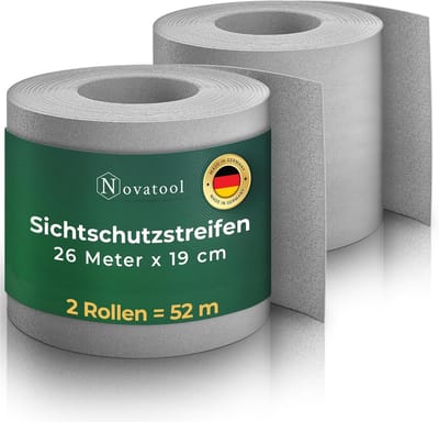 Novatool Premium PP 52m rollen duurzame privacy strips voor dubbelstaafmat hekwerk raam grijs voor 20 rijen staafmat hekwerk privacy strips extra stabiel UV-bestendig privacy scherm tuin