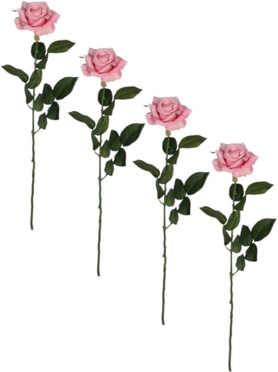Roze rozen kunstbloem 66 cm - 4x - Kunstbloemen boeketten