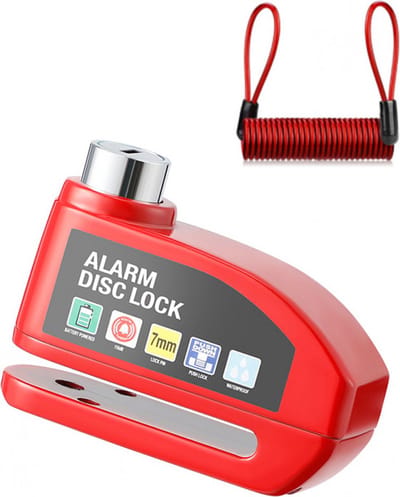 Schijfremslot Alarm - Remschijfslot met alarm - met Reminderkabel - 7 mm - Motorslot - Scooterslot