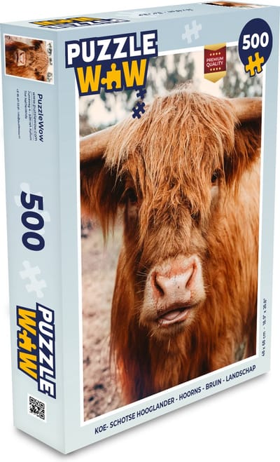 Puzzel Koe- Schotse hooglander - Hoorns - Bruin - Landschap - Legpuzzel - Puzzel 500 stukjes