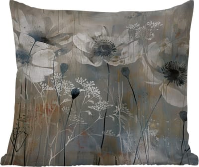 Sierkussen Buiten - Bloemen - Planten - Grijs - Abstract - 60x60 cm - Weerbestendig