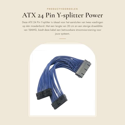 Dailygoods- Verlengkabel 1 tot 2 poorten - ATX 24-pins - Voedingsverlengkabel - 20 cm - 18AWG - Vertind koper - Voedingskabel