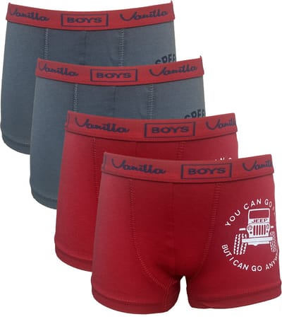 Vanilla - Jongens Boxer - 4 stuks - Egyptisch katoen - Grijs/ Rood - 4-5 jaar - 4630