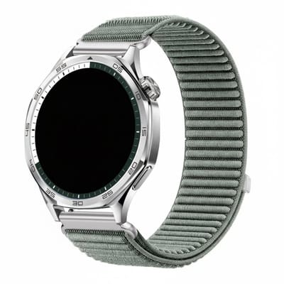 Nylon bandje - geschikt voor Garmin Vivoactive 4 / Venu 4 (45mm) / Venu 3 / 2 / Forerunner 255 / Forerunner 265 / 570 (47mm) en Polar Vantage M / M2 / V3 / Grit X (Pro) - ribbel - groen grijs